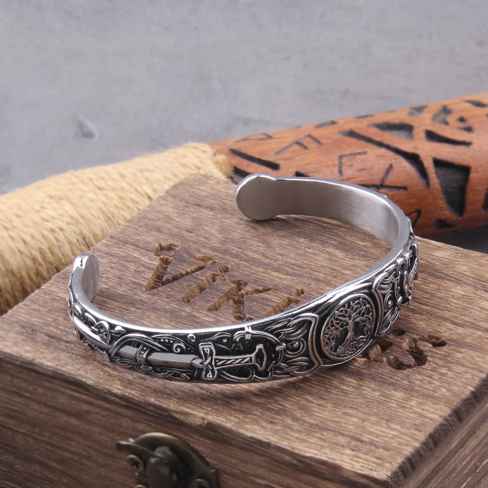 Viking Talisman Health Bracelets Tree Of Life Luck Knot Runes Trinity Magnetic Cuff Bangles Women Men Adjustable Bracelet
