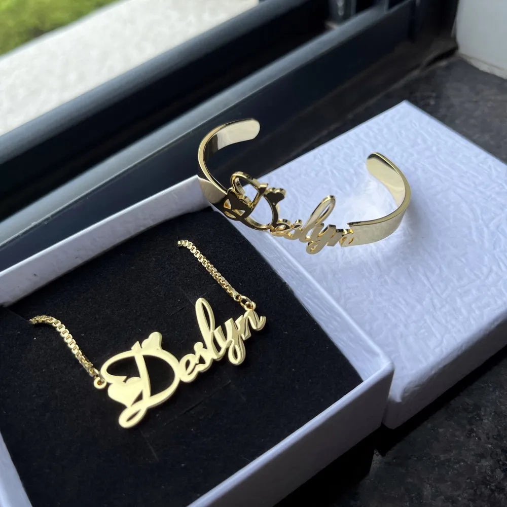 DUOYING Custom Letter Necklace with Name Bracelet Personlized Stainless Steel Nameplate Jewelry Set For Kids