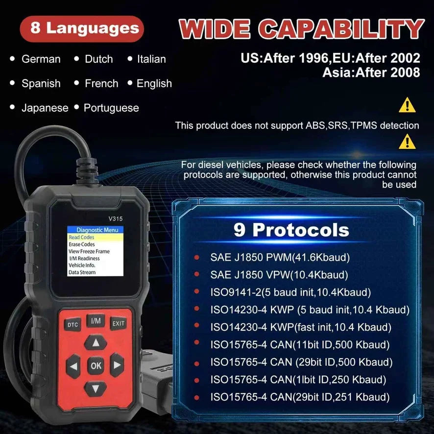 V315 OBD Diagnostic Scanner Auto Car Code Reader And Scanner Vehicles' Health Inspection Tool
