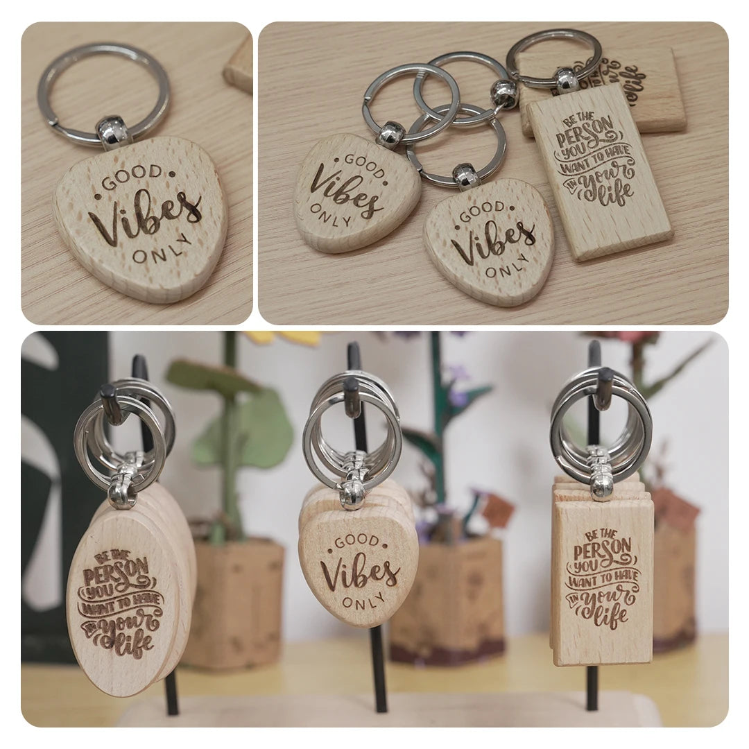 20PCS Mixed Shape Blanks Wood Keychains Suitable for Laser Engraving Gift Wholesale DIY Tag Laser Keychain Making Name Logo Gift
