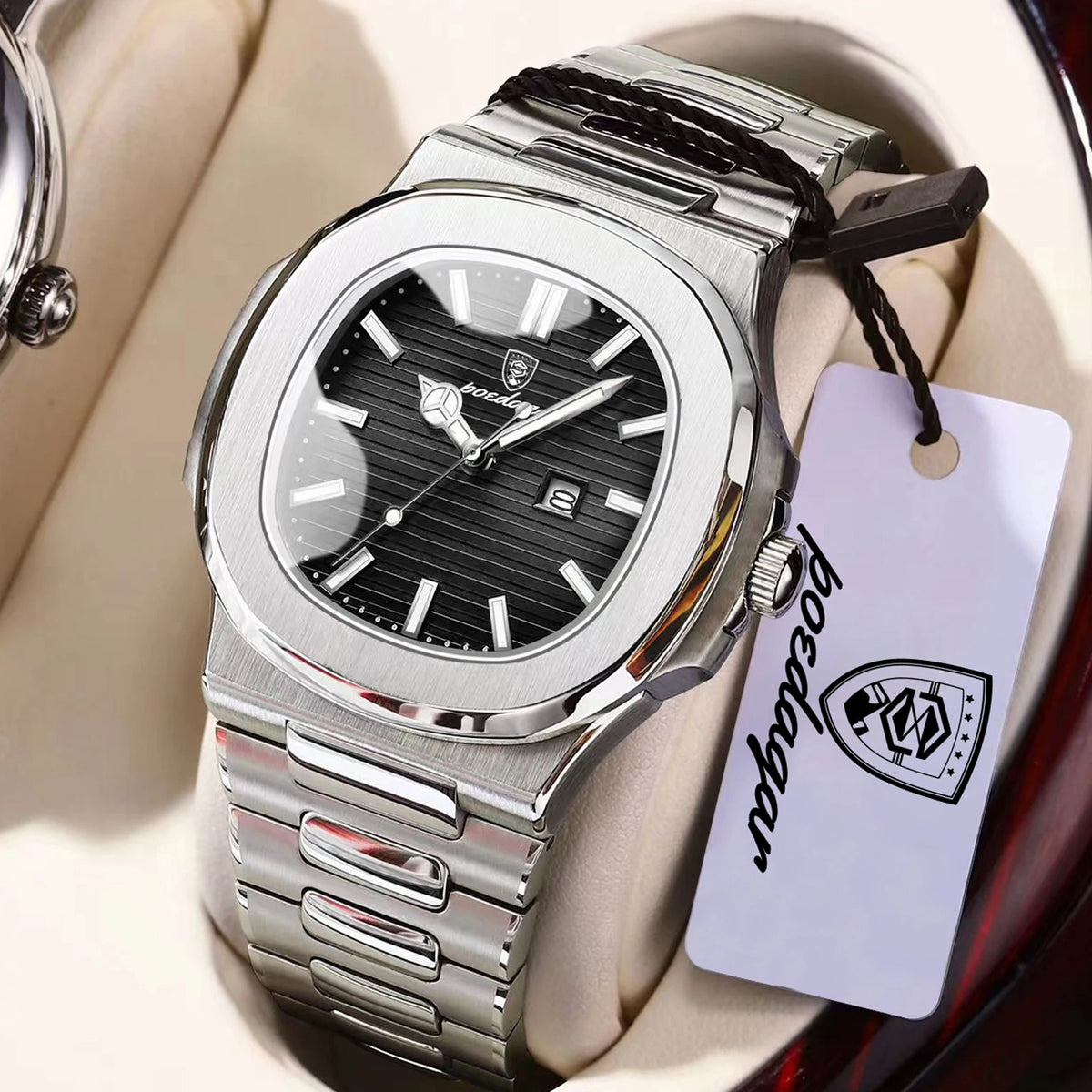 POEDAGAR Square Luxury Men Wristwatch Waterproof Luminous Date High Quality Stainless Steel Male Clock Business Sports Quartz Watches For Men Reloj Hombre