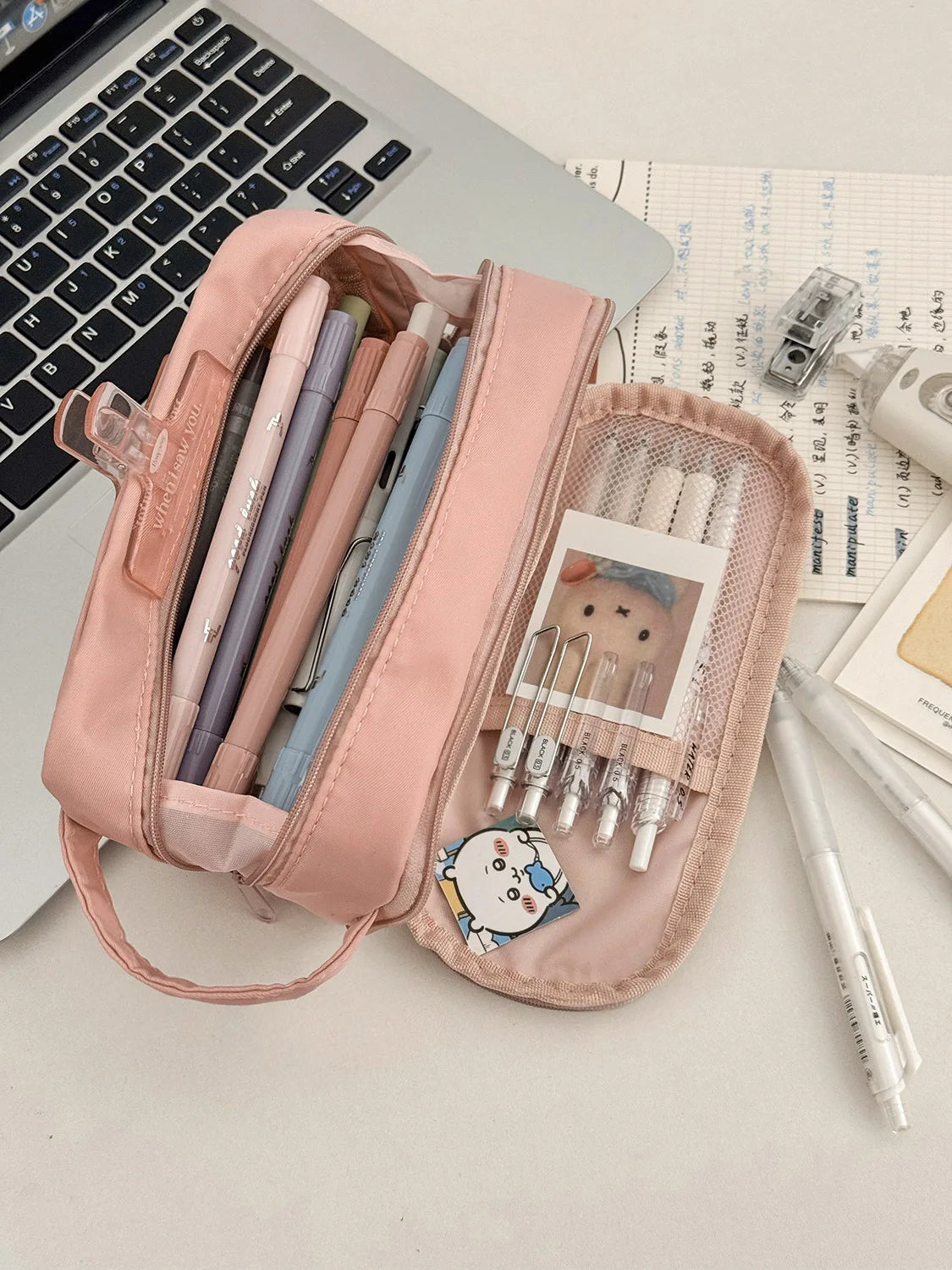YT Large-Capacity Layered Grid Student Essential Stationery Bag, Partitioned Pencil Case, niche New Model with High Aesthetic VA