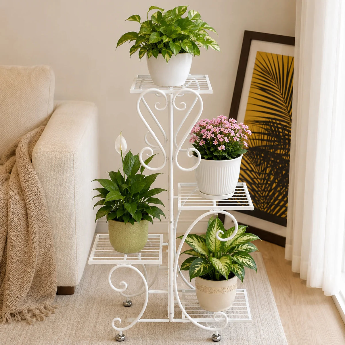 Decorative Metal Corner Display Shelf, 4-Tier Freestanding Accent Stand for Plants, Books, Candles, Storage Baskets & Home Decor