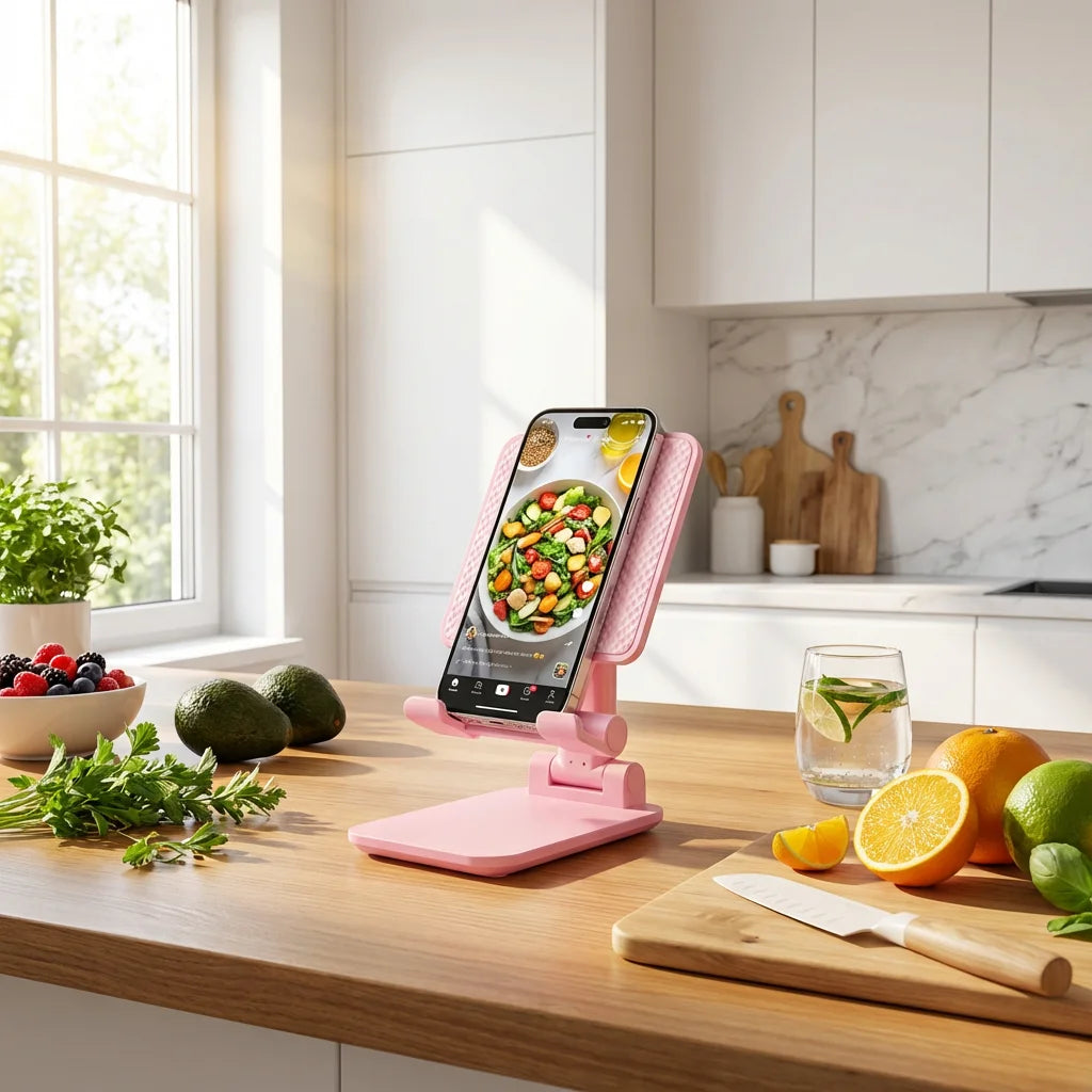 Portable Mini Pink Stand, Folds Flat for Travel, Saves Space, for Pocket or Bag, Easy to Carry