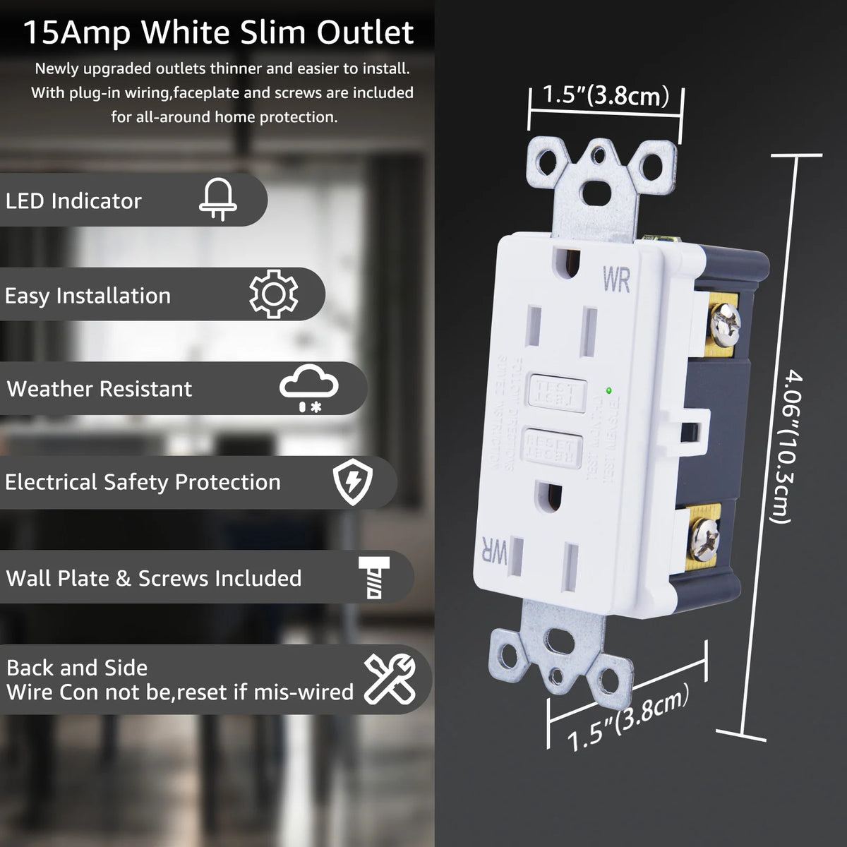 15/20Amp Power Outlet White GFCI Receptacle With LED Indicator Wall Plates for Home Kitchen Office Decoration Power Strip Socket