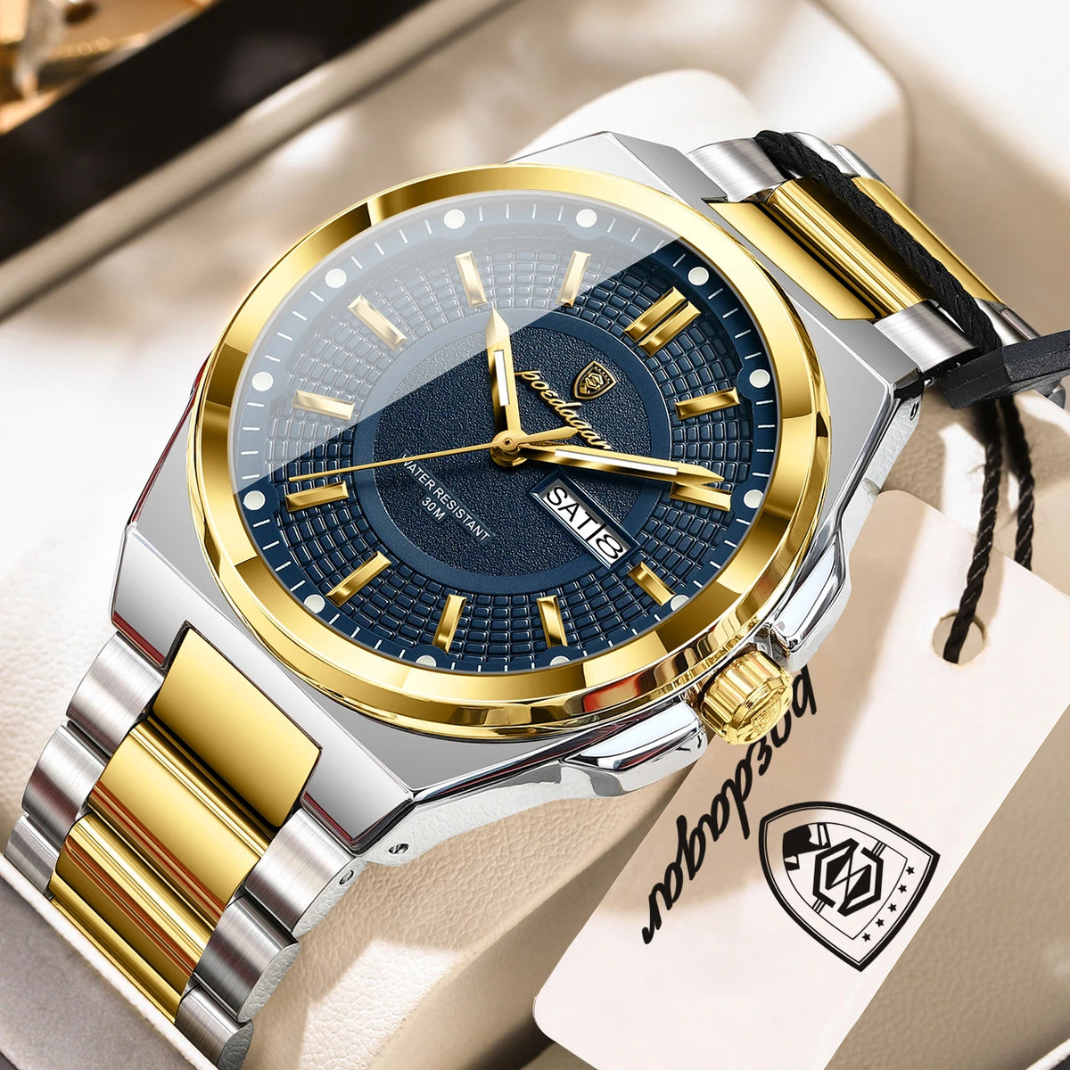 POEDAGAR Original Business Quartz Men Wristwatch High Quality Stainless Steel Waterproof Luminous Stylish Man Watch Date Week Fashion Casual Men's Watches