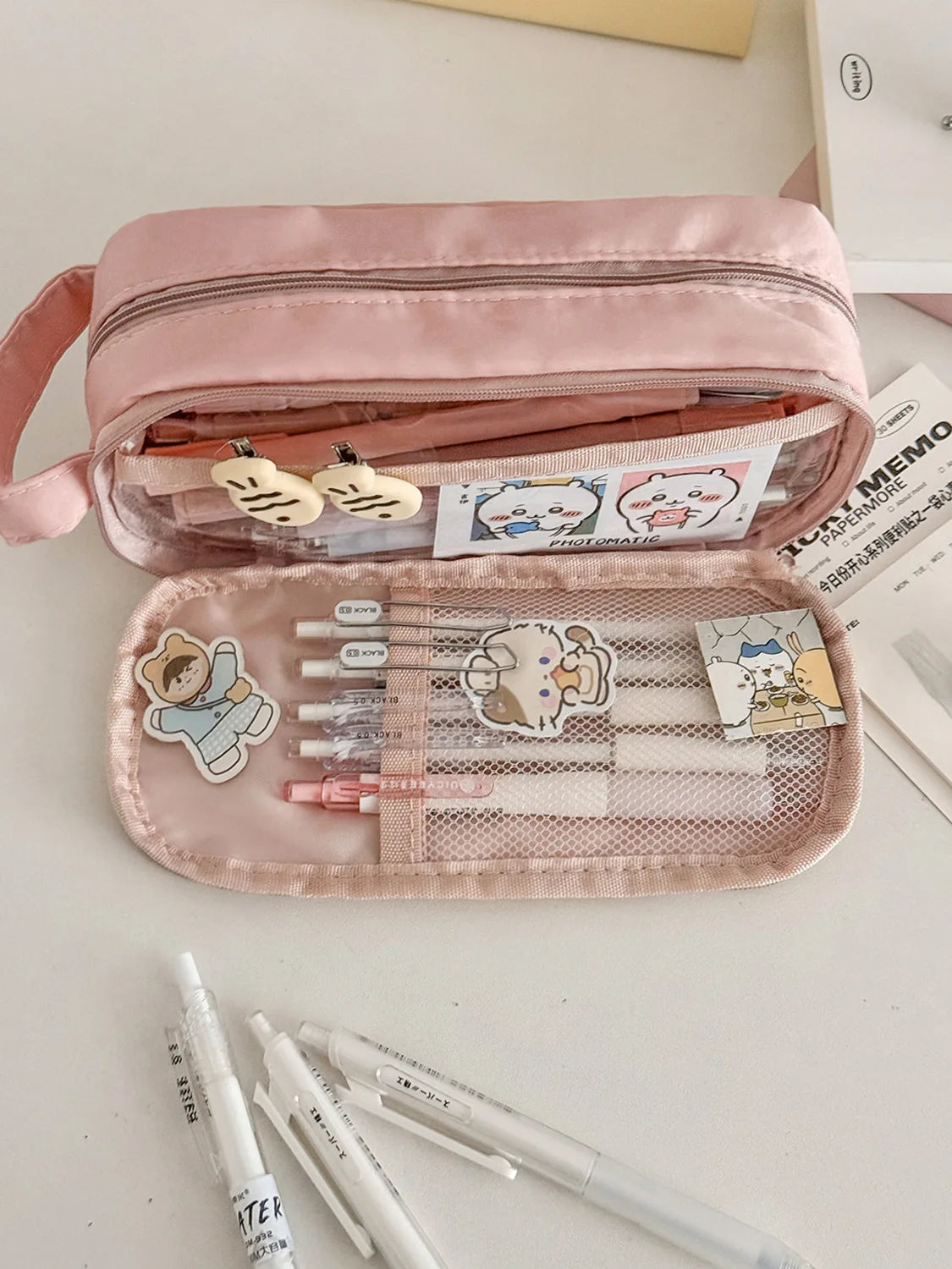 YT Large-Capacity Layered Grid Student Essential Stationery Bag, Partitioned Pencil Case, niche New Model with High Aesthetic VA