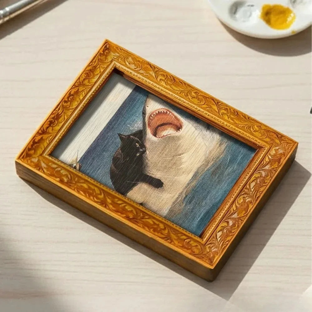 1 Fun Cat and Shark Art Refrigerator Magnet, Retro-Style Decorative Magnet—Safe, Magnetic, Perfect for Animal Lovers as a Home Decor Gift.