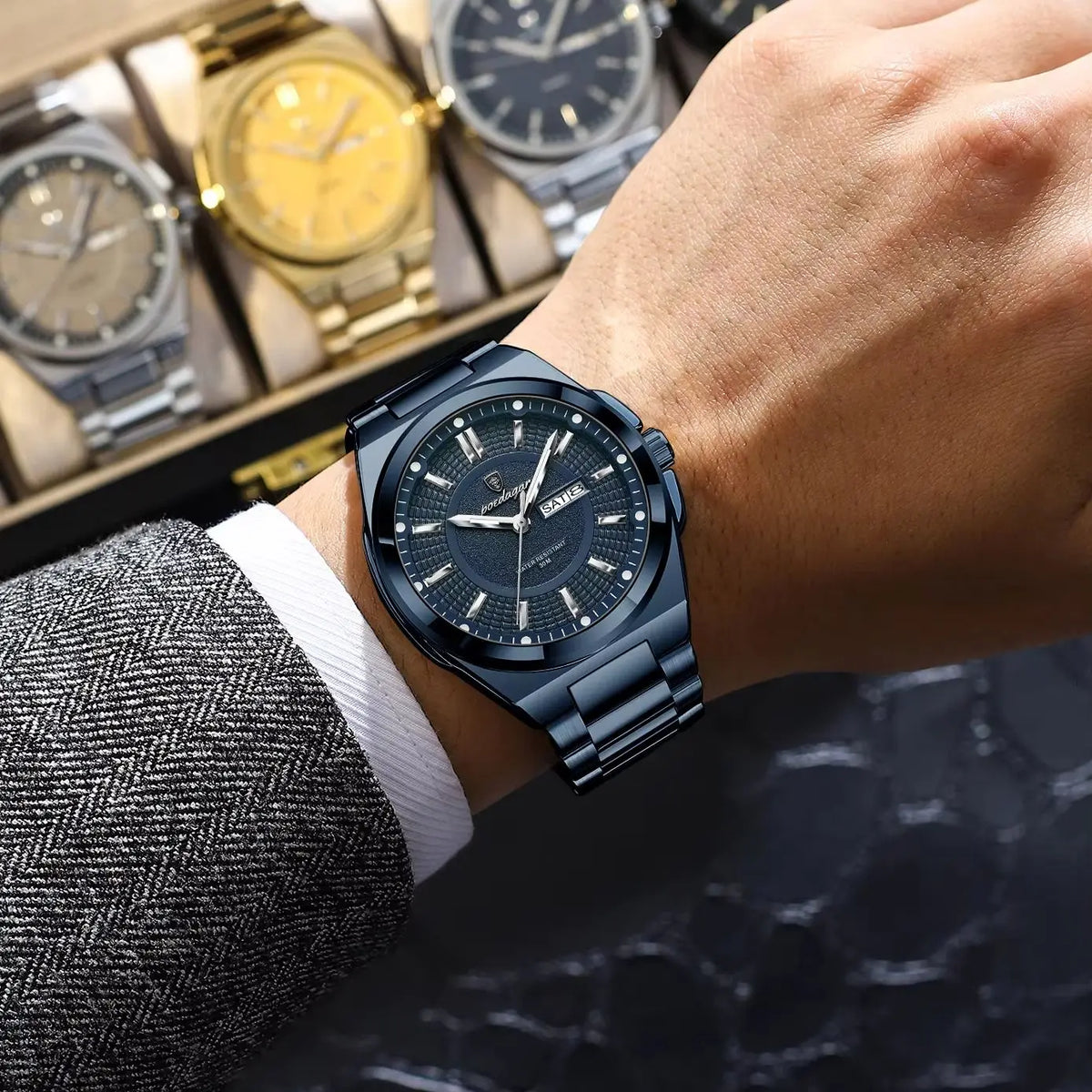 POEDAGAR Original Business Quartz Men Wristwatch High Quality Stainless Steel Waterproof Luminous Stylish Man Watch Date Week Fashion Casual Men's Watches