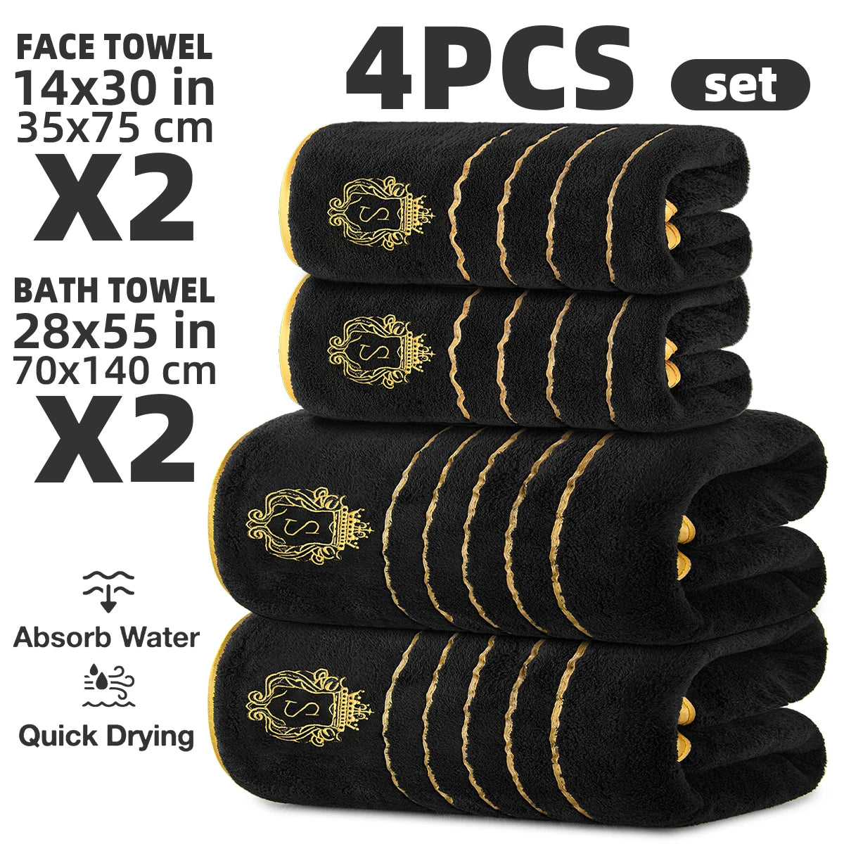 4‑Piece Luxury Towel & Bath Towel Set, 2 Bath Towels + 2 Towels, Luxury‑Style Bath Towel Set, Coral Fleece Fabric, High Water Absorbency, Indoor Home Decor, Perfect Gift for Friends