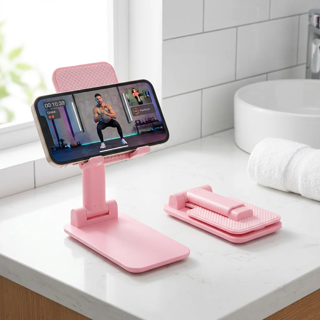 Portable Mini Pink Stand, Folds Flat for Travel, Saves Space, for Pocket or Bag, Easy to Carry