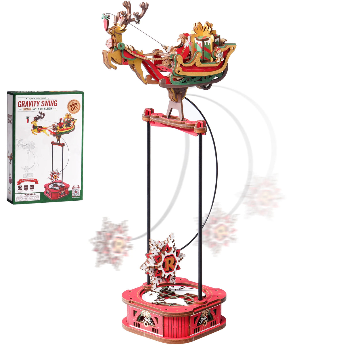 ROKR Wooden 3D Puzzle Santa on Sleigh Pendulum Dynamic Balance Toy 141-Piece DIY Model Building Kit for Desktop Decor Gift for Adults Kids