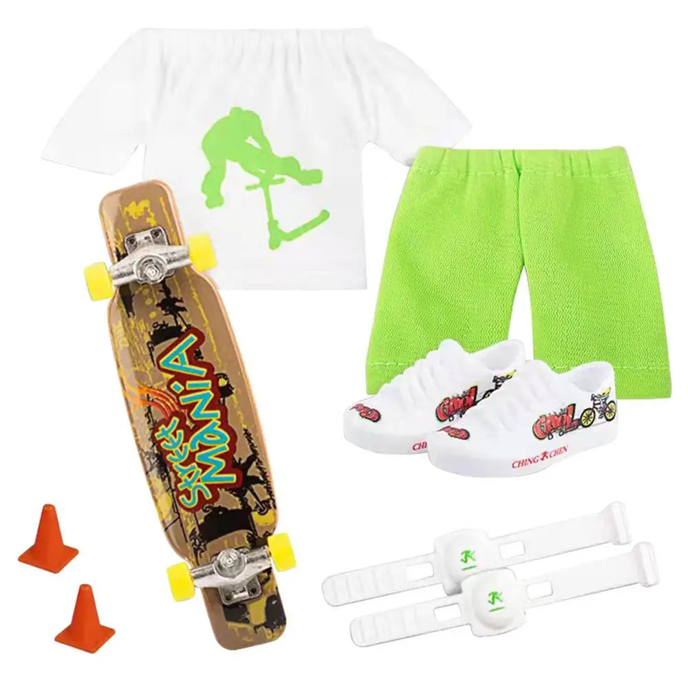 Mini Finger Scooter Set Mini Finger Skateboard With Pants And Shoes Halloween Party Favor Kids' Birthday Gift Game Toys