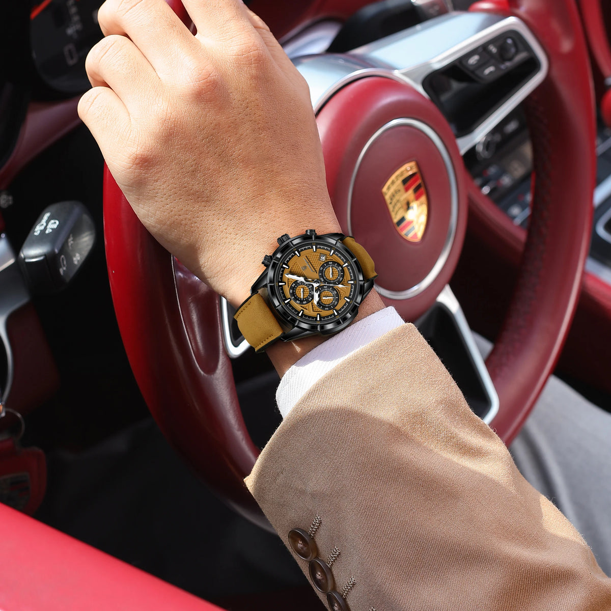 POEDAGAR Fashion Men Wristwatch Luminous Waterproof Leather Quartz Sports Men's Watches Date Chronograph Military Man Clock Gift