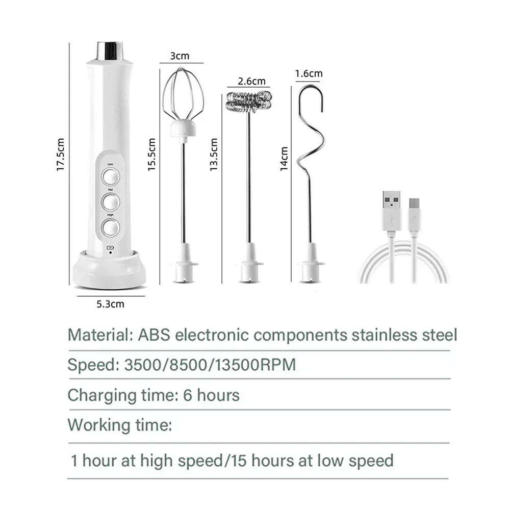 USB Rechargeable Milk Frother Mini Handheld Electric Foam Maker 3 Speed Stainless Steel Whisks for Latte Coffee Cappuccino Hot Chocolate Egg Beater Drink Mixer Blender Kitchen Gadgets Tools Portable Cordless