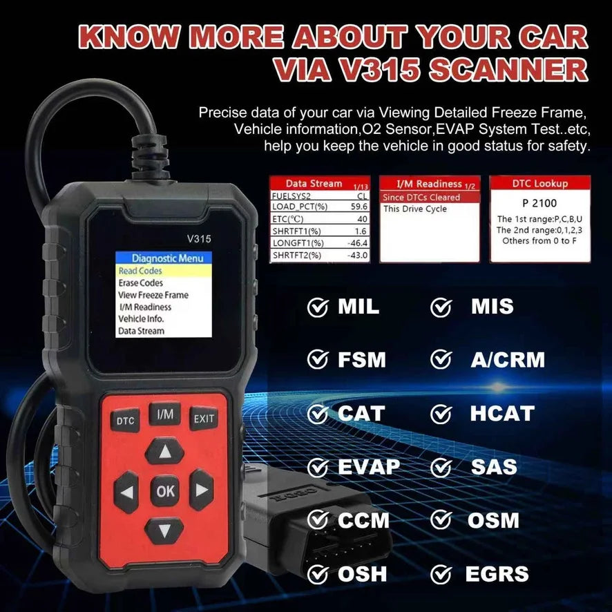 V315 OBD Diagnostic Scanner Auto Car Code Reader And Scanner Vehicles' Health Inspection Tool
