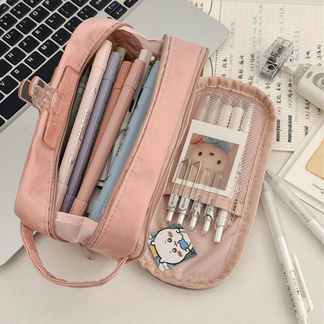YT Large-Capacity Layered Grid Student Essential Stationery Bag, Partitioned Pencil Case, niche New Model with High Aesthetic VA