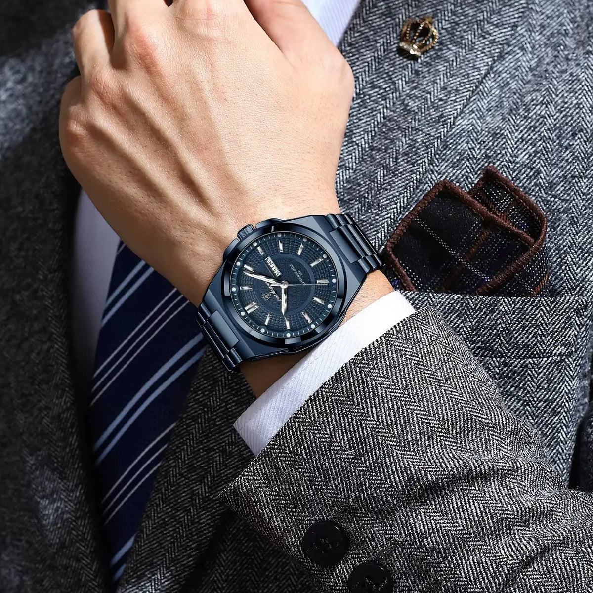 POEDAGAR Original Business Quartz Men Wristwatch High Quality Stainless Steel Waterproof Luminous Stylish Man Watch Date Week Fashion Casual Men's Watches