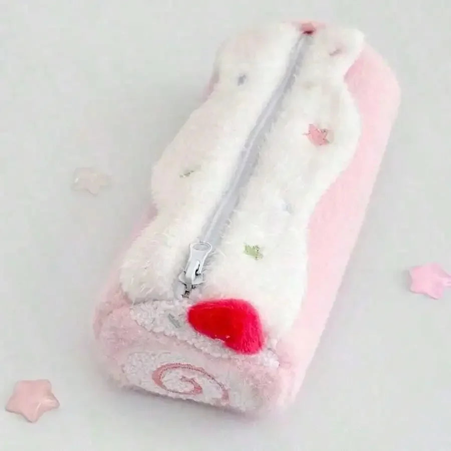 Cute Swiss Roll Plush Pencil Case, Large Capacity, Sweet High-Quality Stationery Storage Bag For Students DGGM