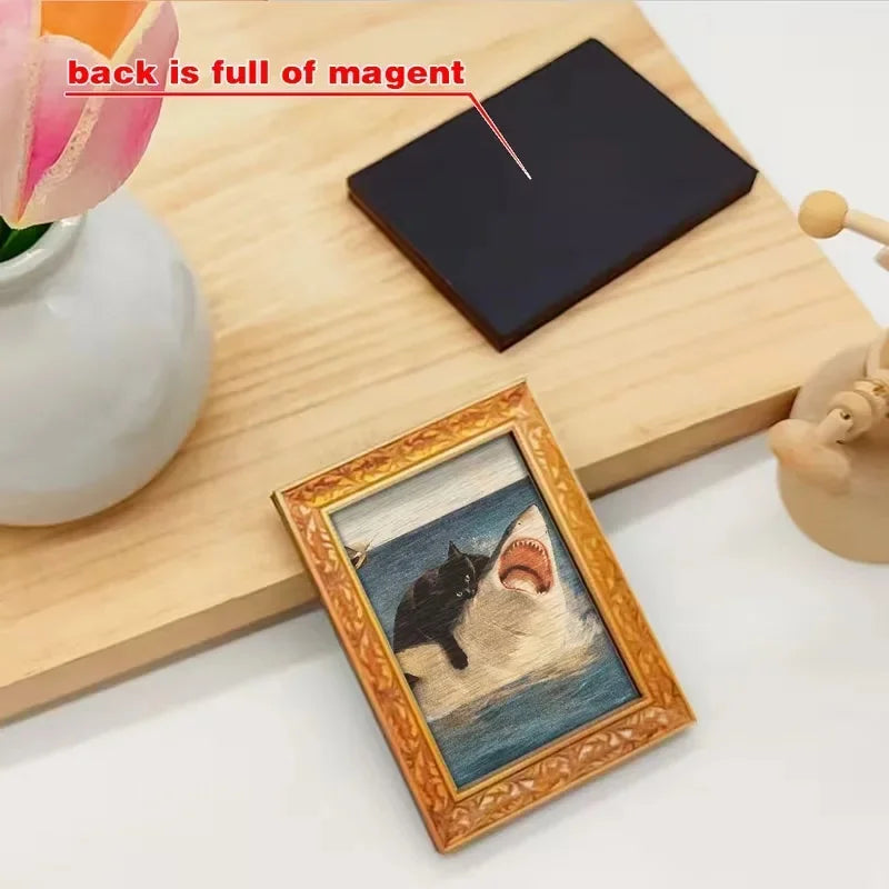 1 Fun Cat and Shark Art Refrigerator Magnet, Retro-Style Decorative Magnet—Safe, Magnetic, Perfect for Animal Lovers as a Home Decor Gift.