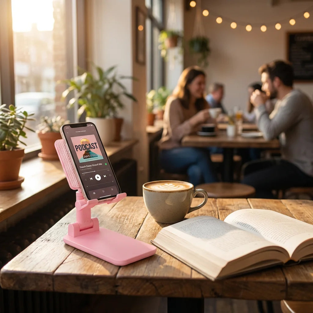 Portable Mini Pink Stand, Folds Flat for Travel, Saves Space, for Pocket or Bag, Easy to Carry