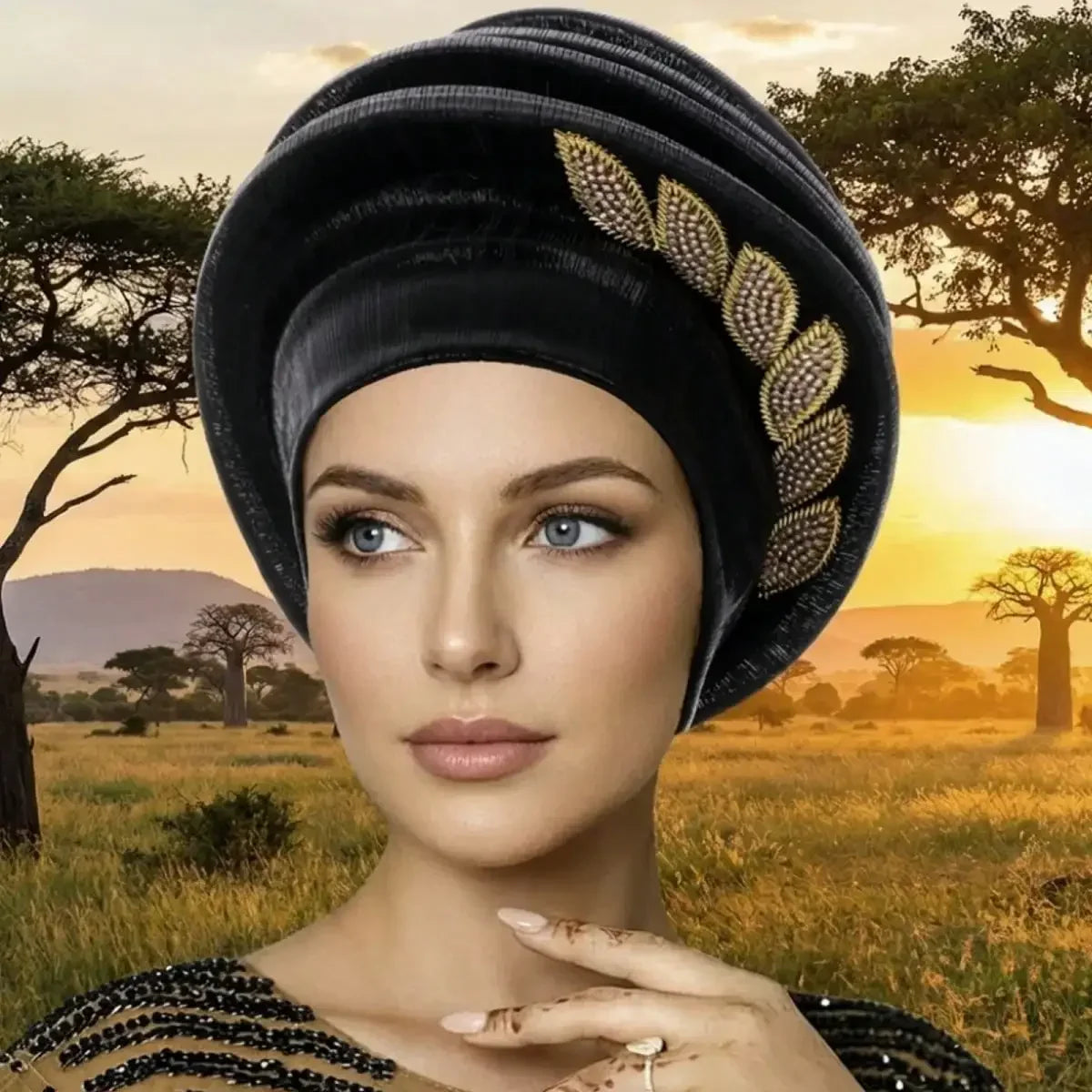 2026 Women African Hat, Elegant Pleated Leaves Turban Hat Head Wrap Fashion Accessories