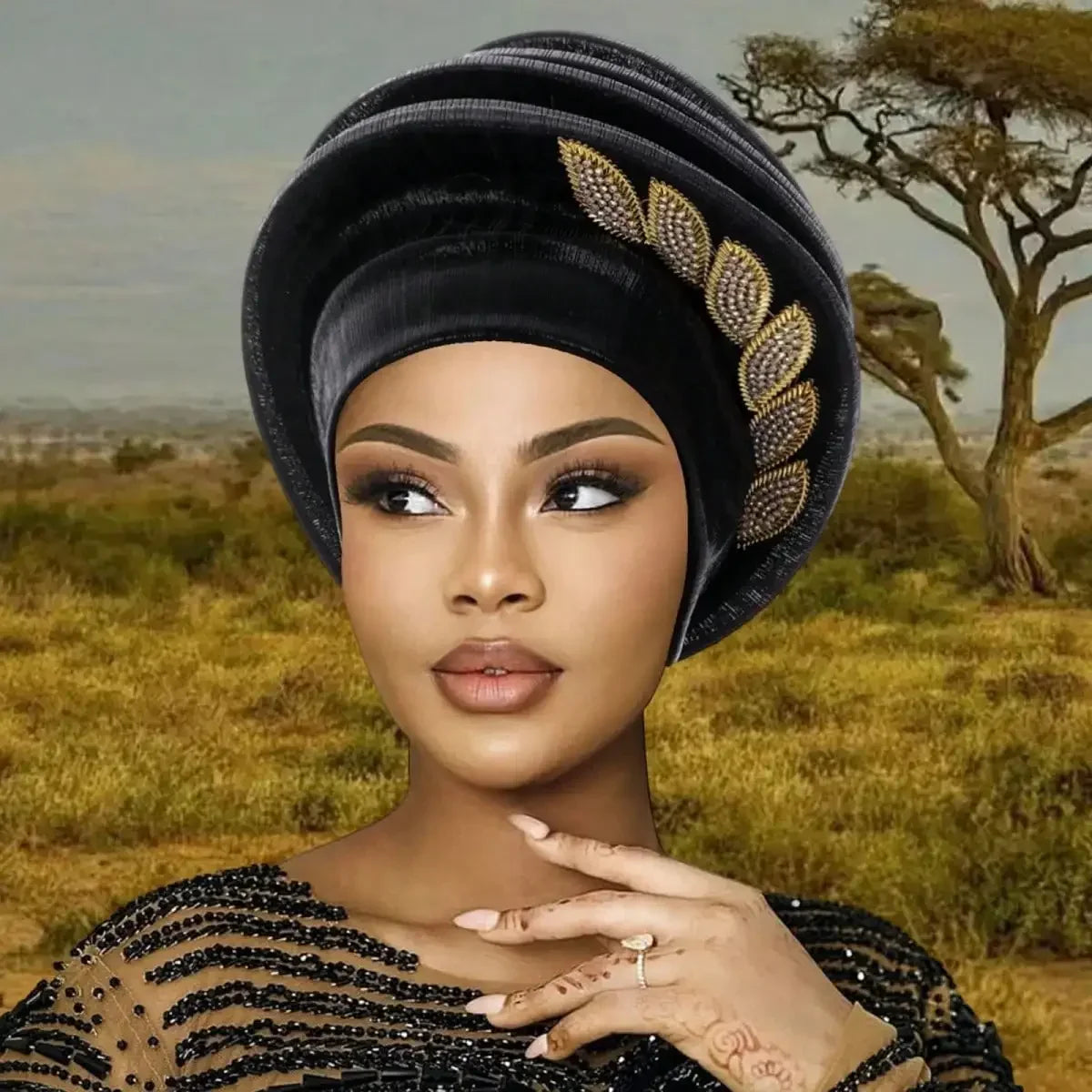 2026 Women African Hat, Elegant Pleated Leaves Turban Hat Head Wrap Fashion Accessories