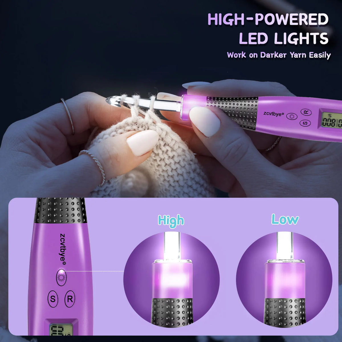 24PCS Crochet Hook Set With Counter Ergonomic Knitting Needles Kit with Led Light&Row Digital Counter DIY Tool for Knitting Hook