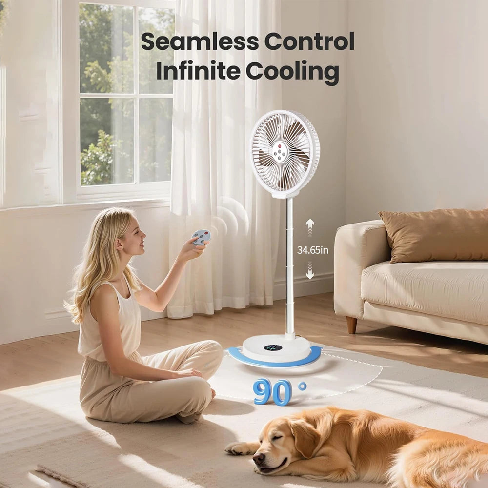Remote control folding fan home bedroom outdoor camping fan silent LED light shaking left and right 10 inch desktop vertical fan