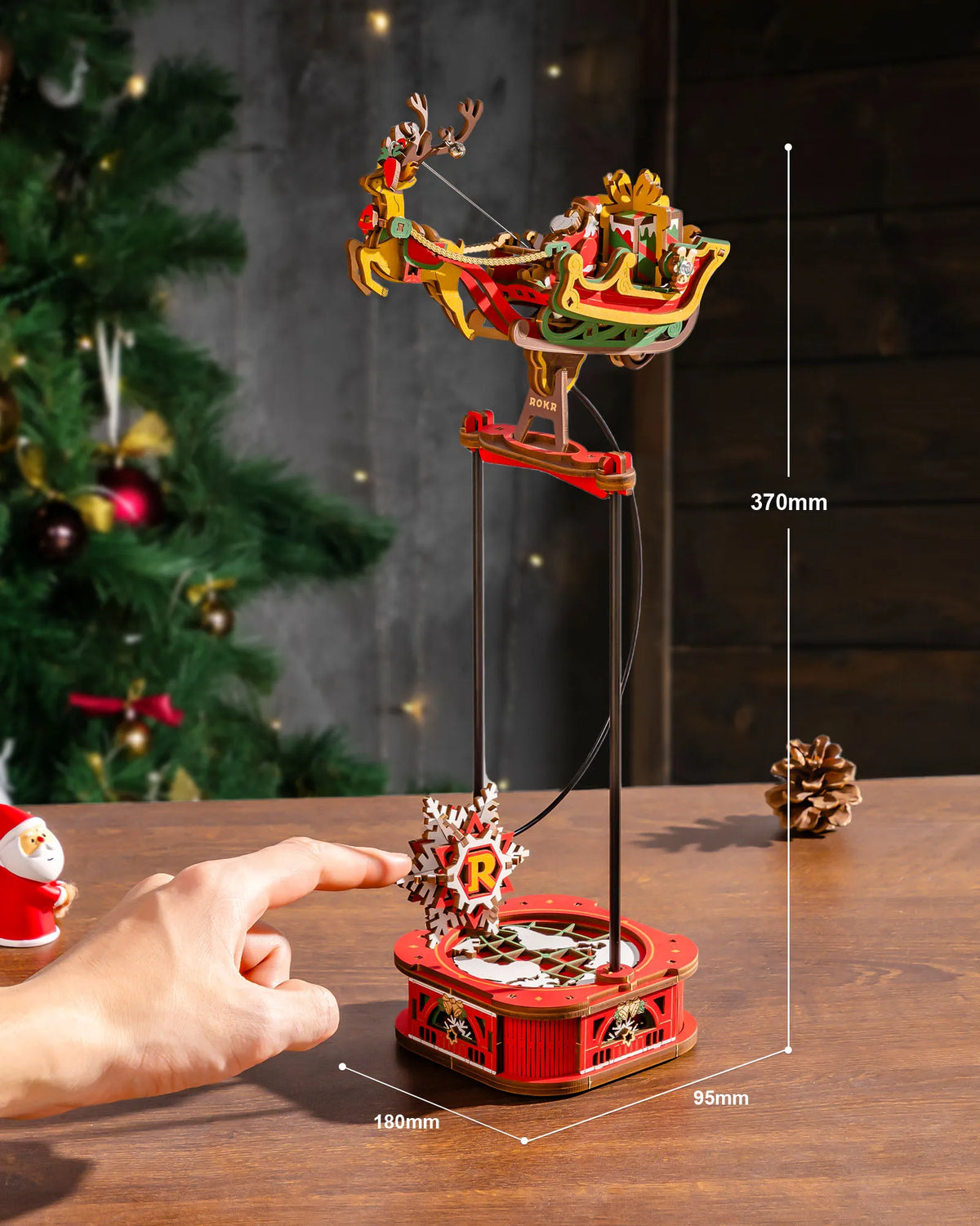 ROKR Wooden 3D Puzzle Santa on Sleigh Pendulum Dynamic Balance Toy 141-Piece DIY Model Building Kit for Desktop Decor Gift for Adults Kids
