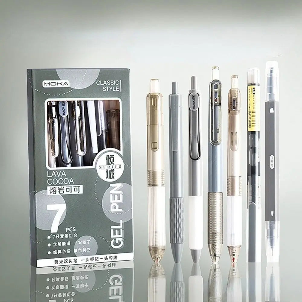 7Pcs 0.5mm Retractable Gel Pen Set Quick Dry Ink Smooth Writing Cute Stationery Gift Portable Office School Writing Supplies