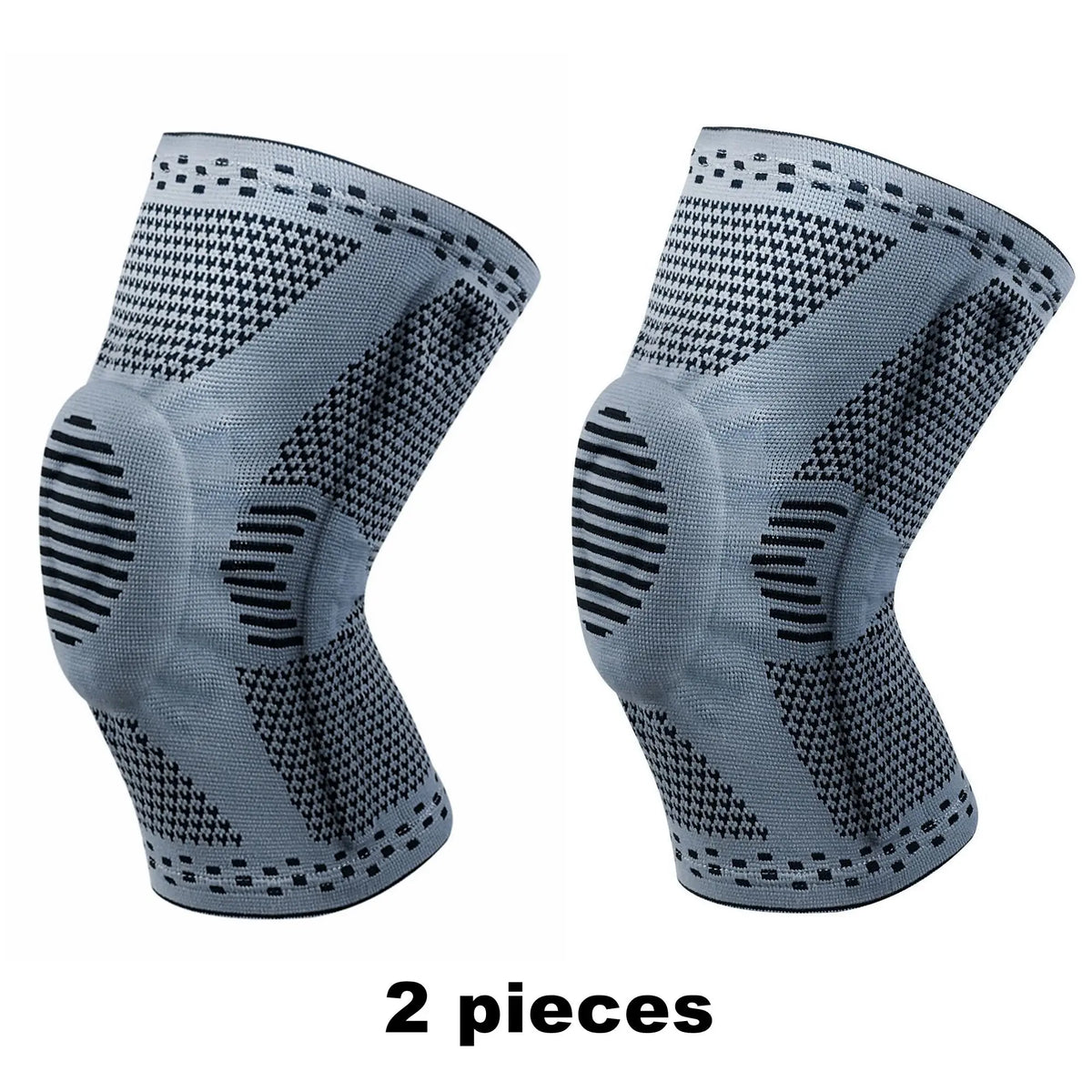 Pack of 2 Anti-Slip Grip Knitted Pattern Polyester Blend Knee Compression Sleeves - Patella Support Pads, Breathable Sports Protectors for Men & Women with Knee Pain Relief, Pack Of Two