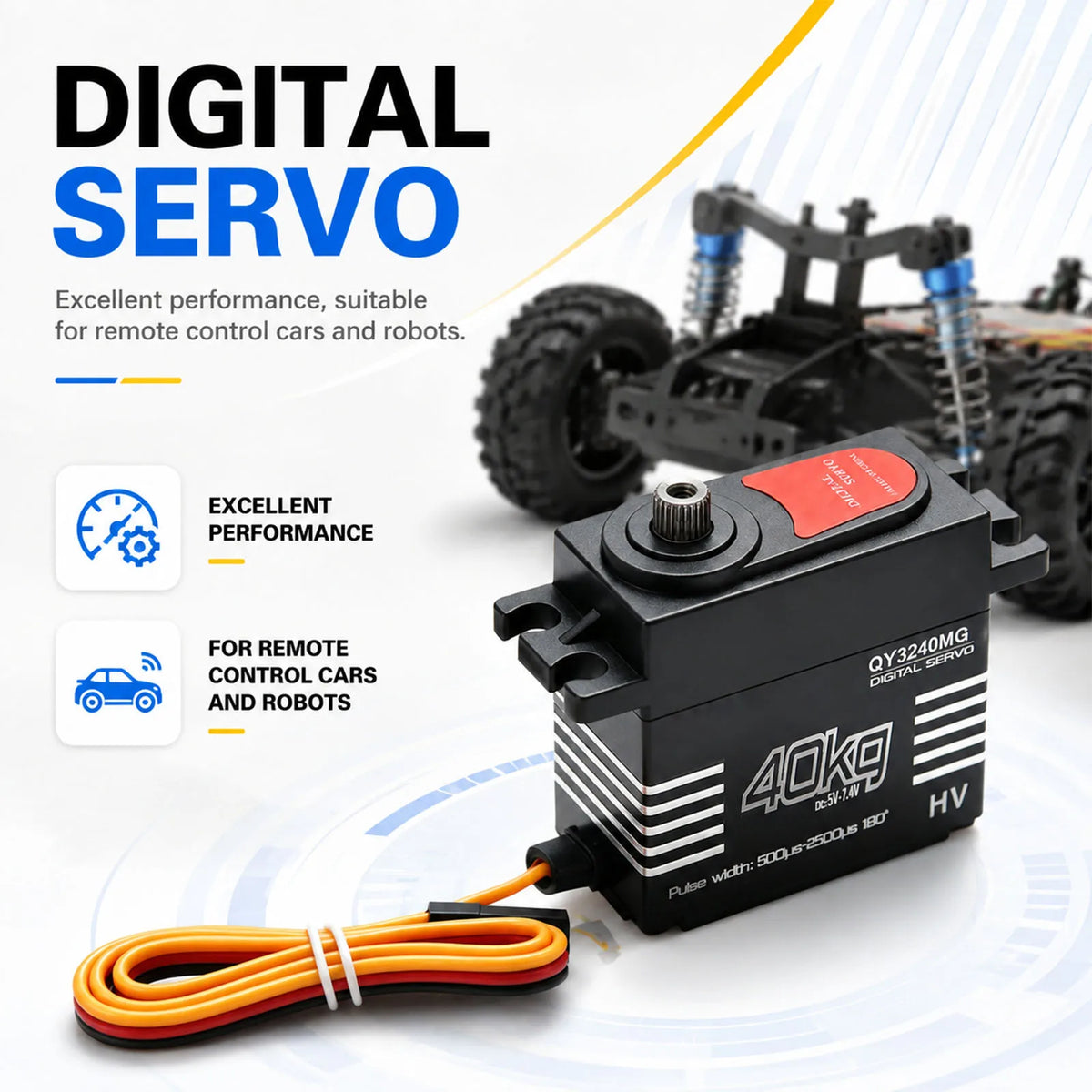 High-Speed Digital Servo 40KG Large Torque Waterproof 25T Metal Gear Arm Digital Servo Kit for 1/8 1/10 RC Car Accessories