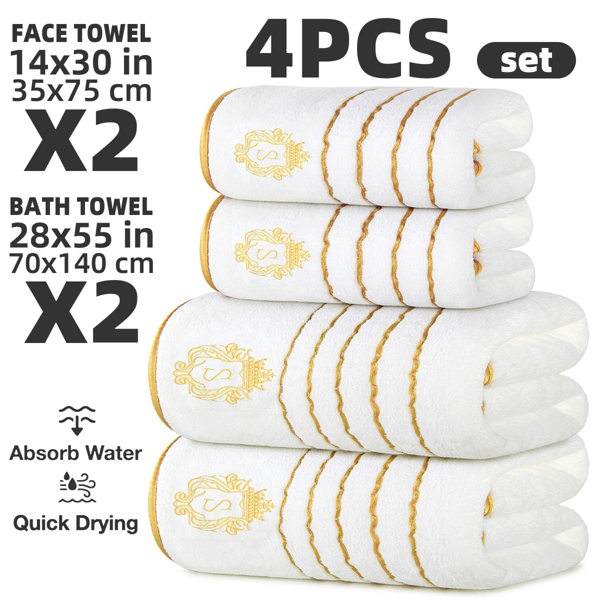 4‑Piece Luxury Towel & Bath Towel Set, 2 Bath Towels + 2 Towels, Luxury‑Style Bath Towel Set, Coral Fleece Fabric, High Water Absorbency, Indoor Home Decor, Perfect Gift for Friends