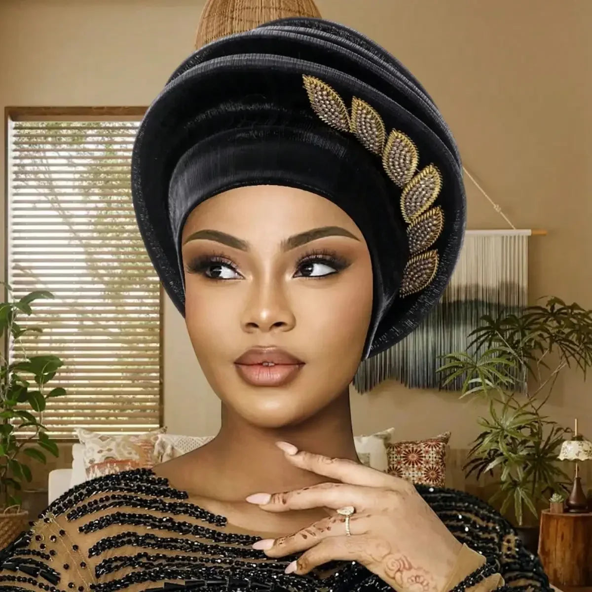 2026 Women African Hat, Elegant Pleated Leaves Turban Hat Head Wrap Fashion Accessories