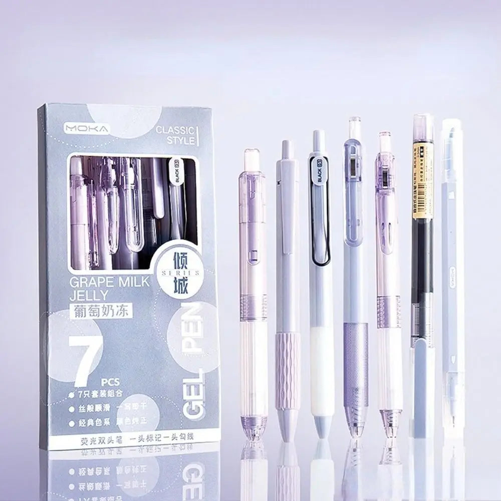 7Pcs 0.5mm Retractable Gel Pen Set Quick Dry Ink Smooth Writing Cute Stationery Gift Portable Office School Writing Supplies