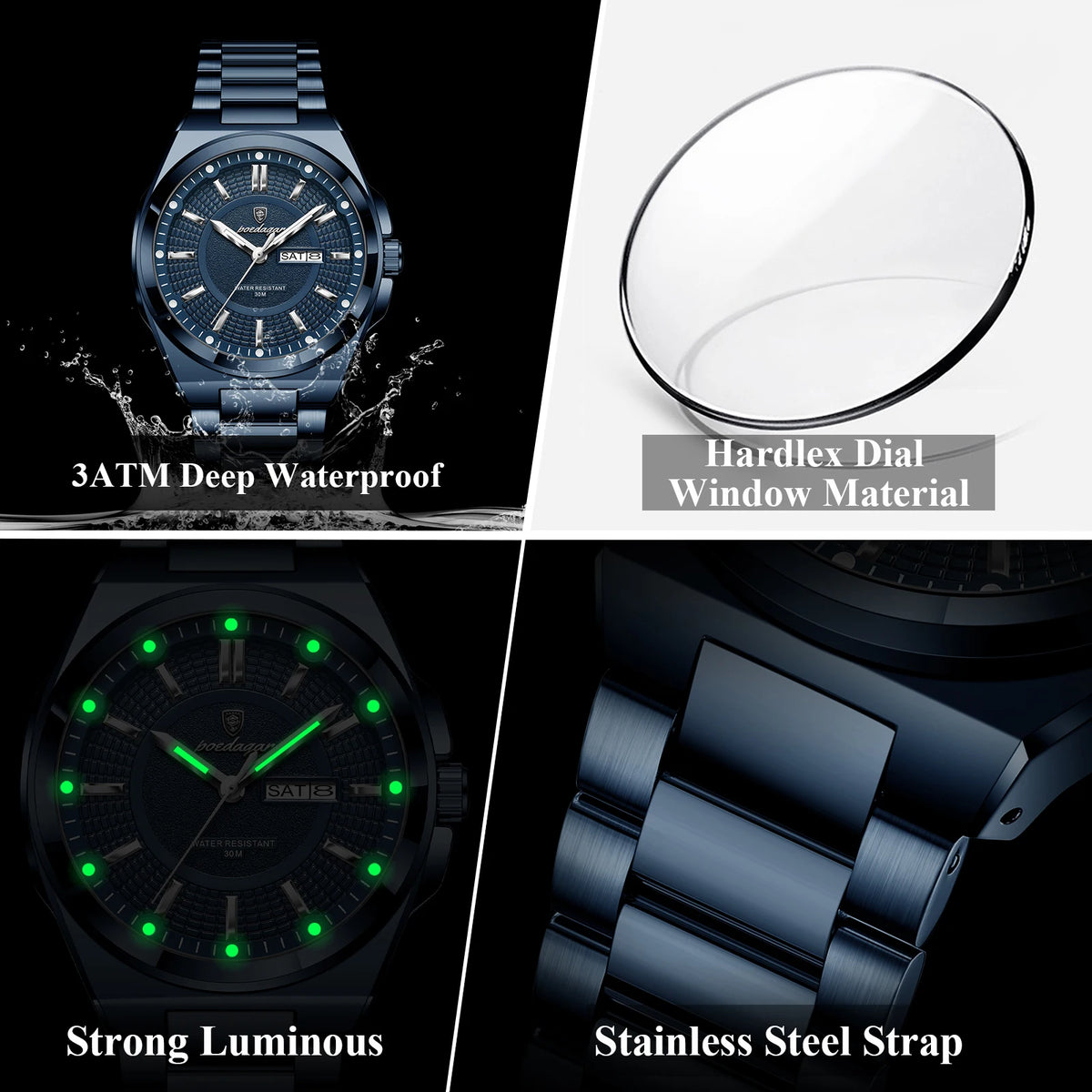 POEDAGAR Original Business Quartz Men Wristwatch High Quality Stainless Steel Waterproof Luminous Stylish Man Watch Date Week Fashion Casual Men's Watches