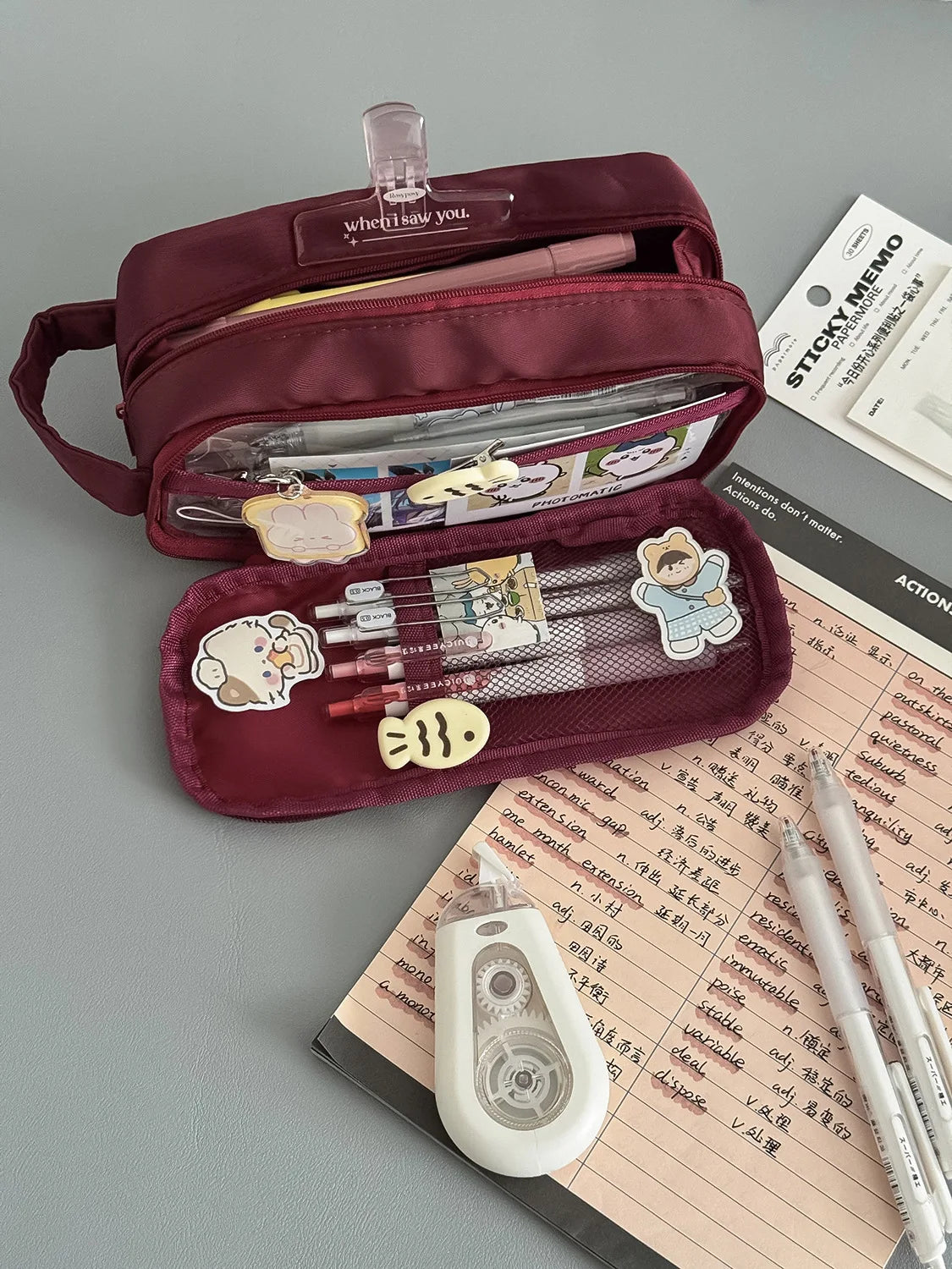 YT Large-Capacity Layered Grid Student Essential Stationery Bag, Partitioned Pencil Case, niche New Model with High Aesthetic VA