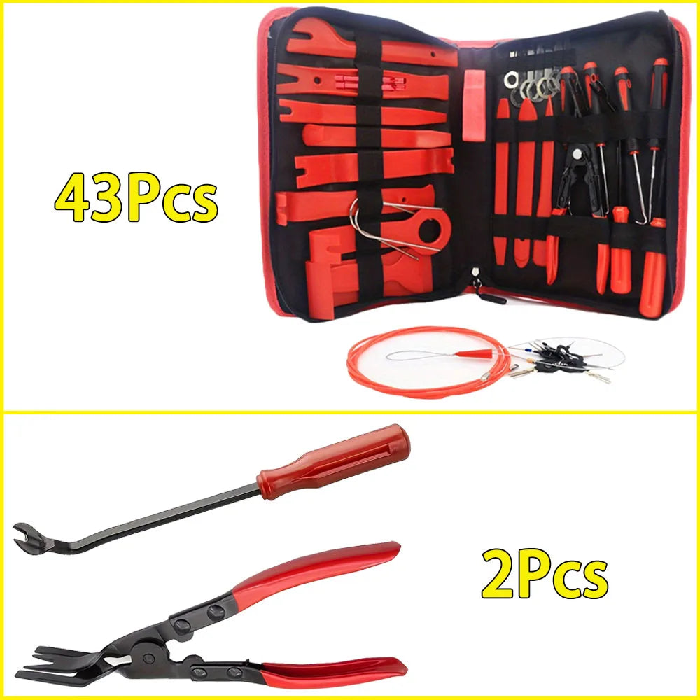 43/2Pcs Car Trim Removal Tool Kit Auto Interior Pry Tool Set Clip Pliers Fastener Remover Plastic Rivet Removal Tools for Door Panel Dashboard