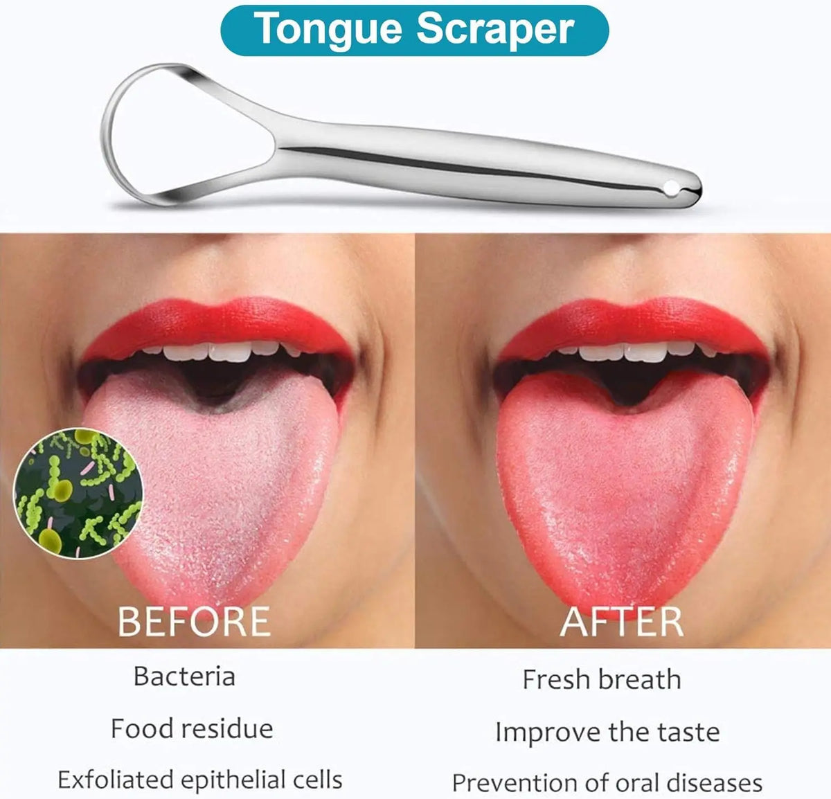Travel Portable Tongue Scraper, Oral Hygiene Kit, Companion to Toothbrush, Compact & Hygienic Case Included