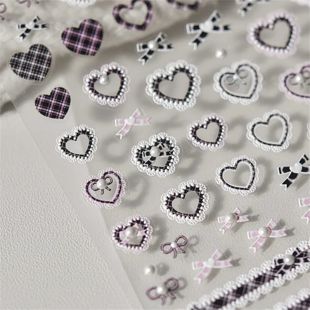 1pcs 5D Relief Kawaii Lace Nail Art Stickers Sweet Cool Japanese Lattice Nail Decoration Decals Self‑Adhesive Accessories DIY