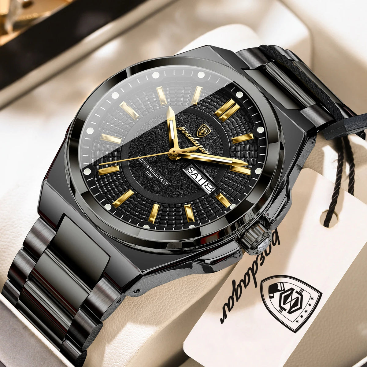 POEDAGAR Original Business Quartz Men Wristwatch High Quality Stainless Steel Waterproof Luminous Stylish Man Watch Date Week Fashion Casual Men's Watches