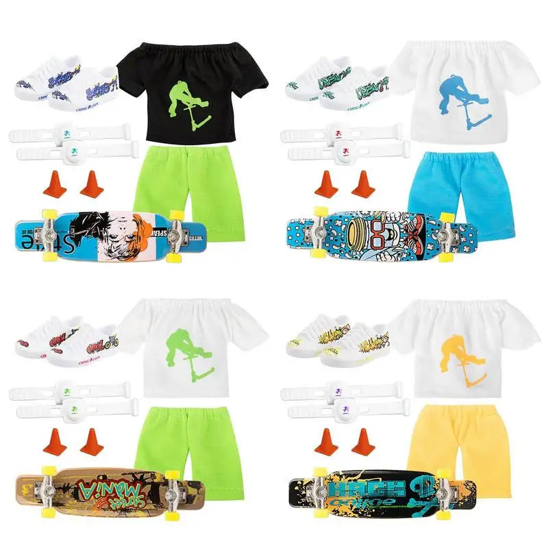 Mini Finger Scooter Set Mini Finger Skateboard With Pants And Shoes Halloween Party Favor Kids' Birthday Gift Game Toys