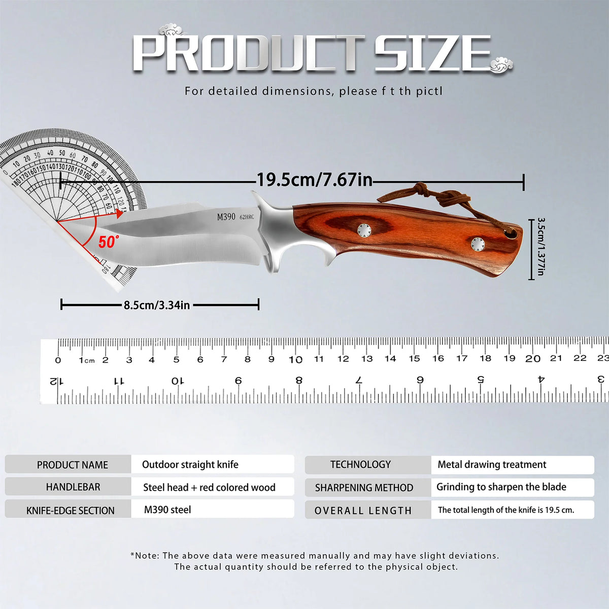 M390 Fixed Blade Hunting Knife with Wood Handle Leather Sheath Outdoor Camping Bowie Knife Gift for Men