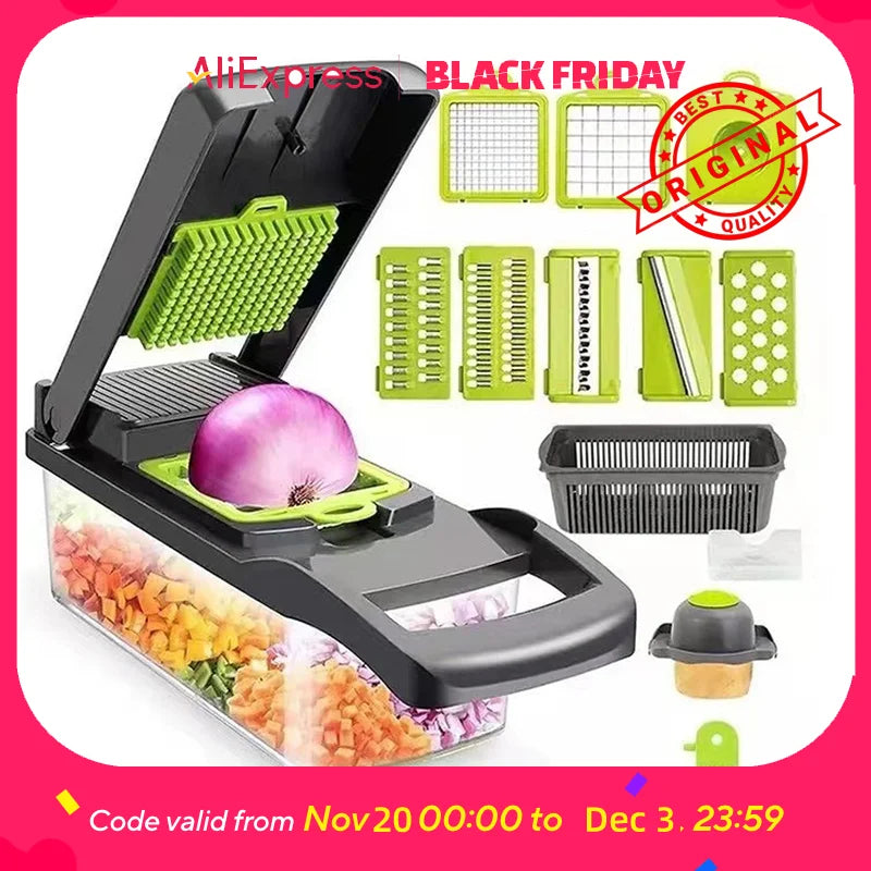 1-Piece Multi-Use Vegetable Chopper - Blades for Slicing/Dicing/Mincing, BPA-Free, Easy to Clean for Home Kitchen