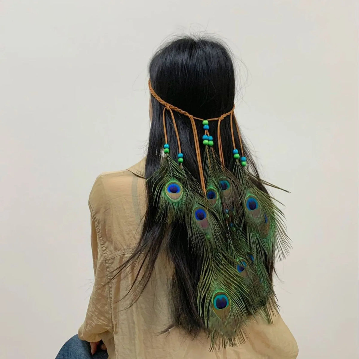 Bohemian Hippie Headband Dream Catcher Feather Headdress Ladies Fashion Peacock Feather Headbands Festival Hair Accessories