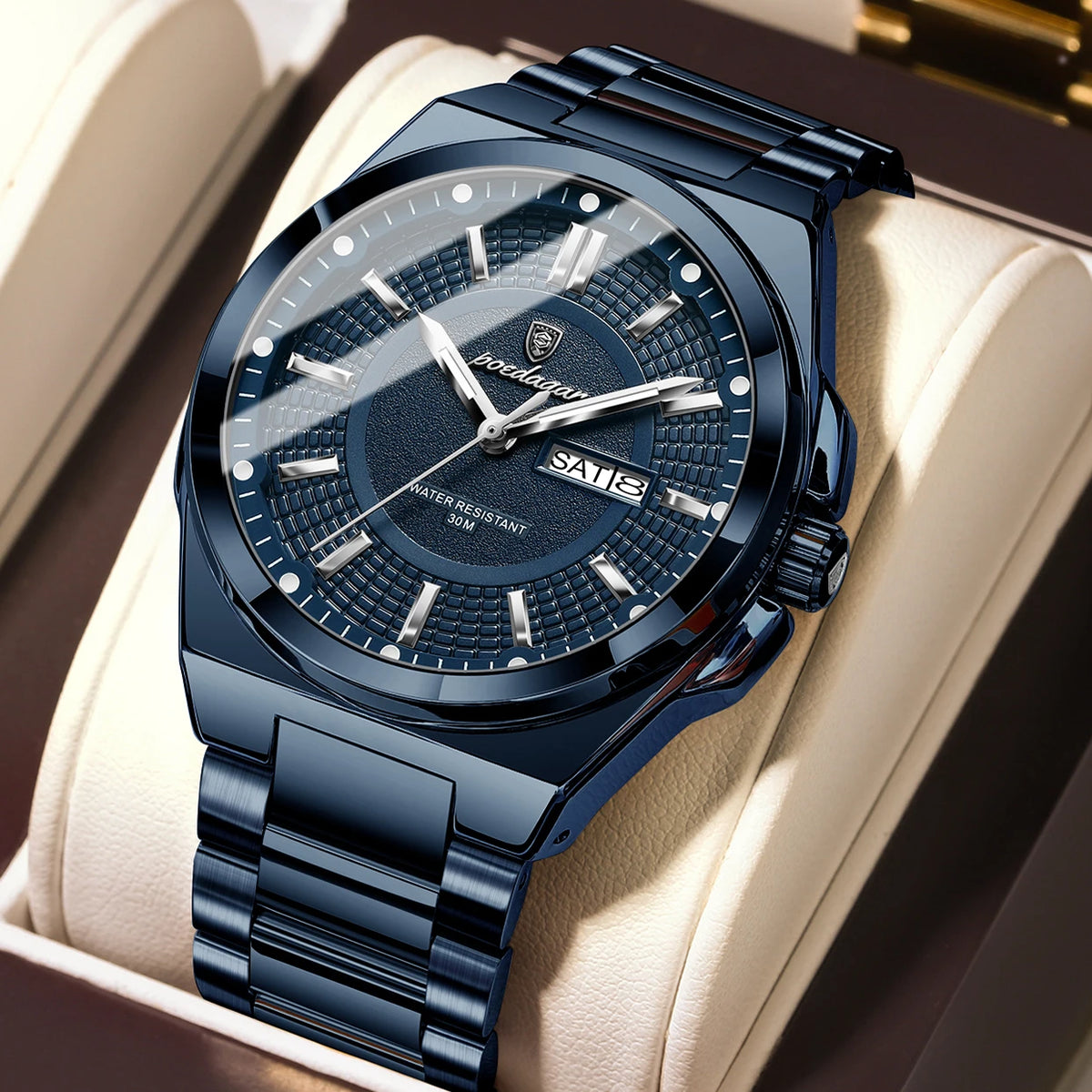 POEDAGAR Original Business Quartz Men Wristwatch High Quality Stainless Steel Waterproof Luminous Stylish Man Watch Date Week Fashion Casual Men's Watches