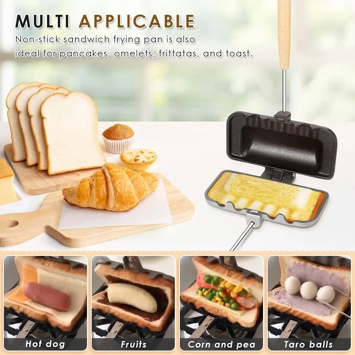 1 PCS 4w1h Sandwich Maker – Stove Top Hot Dog & Panini Press, Double-Sided Non-Stick Flipping Grill, Fits Regular Bread & Hot Dog Buns for Camping, Home Kitchen