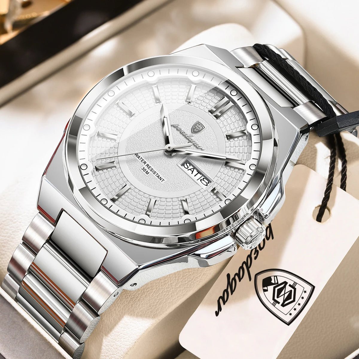 POEDAGAR Original Business Quartz Men Wristwatch High Quality Stainless Steel Waterproof Luminous Stylish Man Watch Date Week Fashion Casual Men's Watches