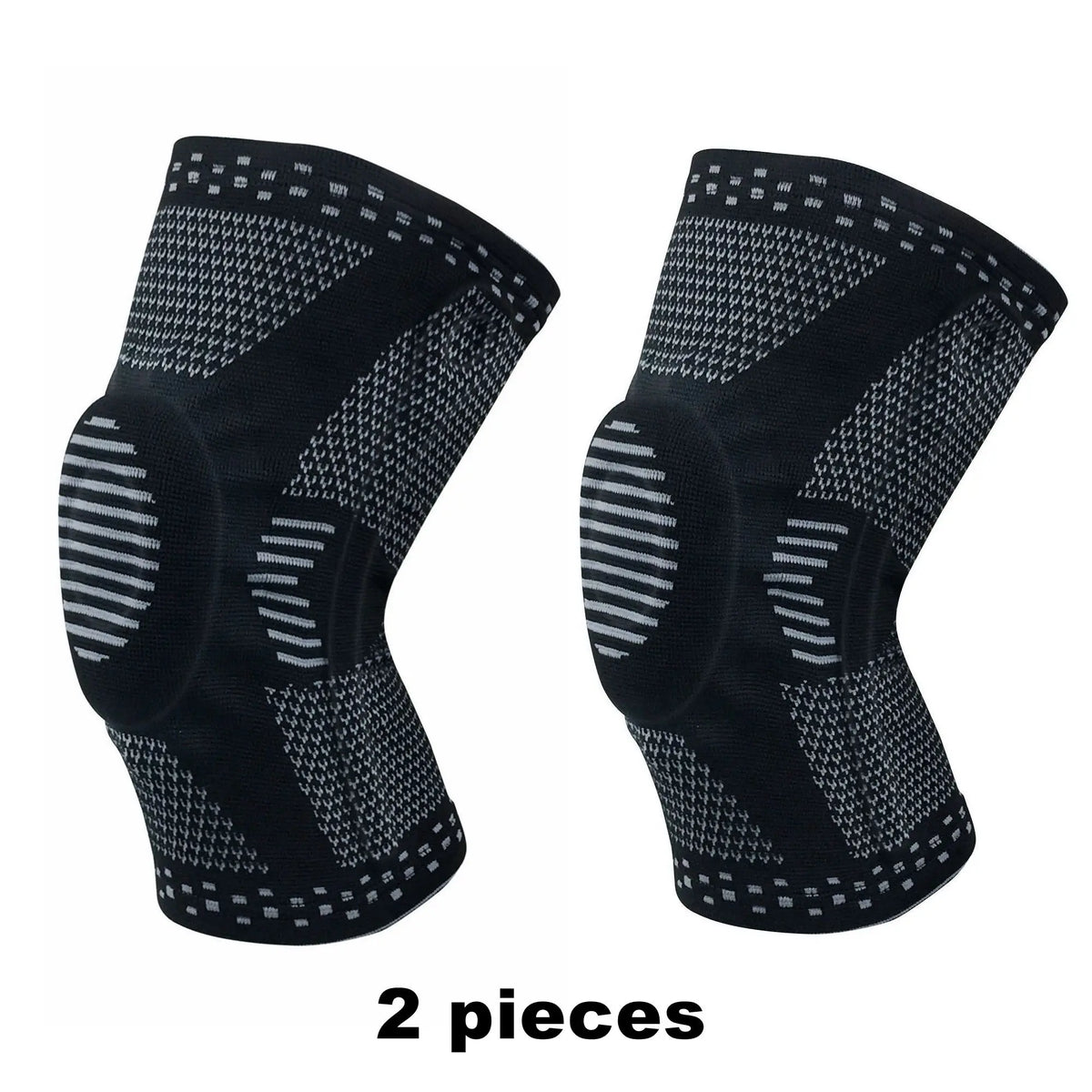 Pack of 2 Anti-Slip Grip Knitted Pattern Polyester Blend Knee Compression Sleeves - Patella Support Pads, Breathable Sports Protectors for Men & Women with Knee Pain Relief, Pack Of Two